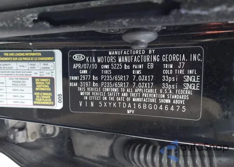 2011 Kia Sorento Lx из США, поврежденный, VIN 5XYKTDA16BG046475